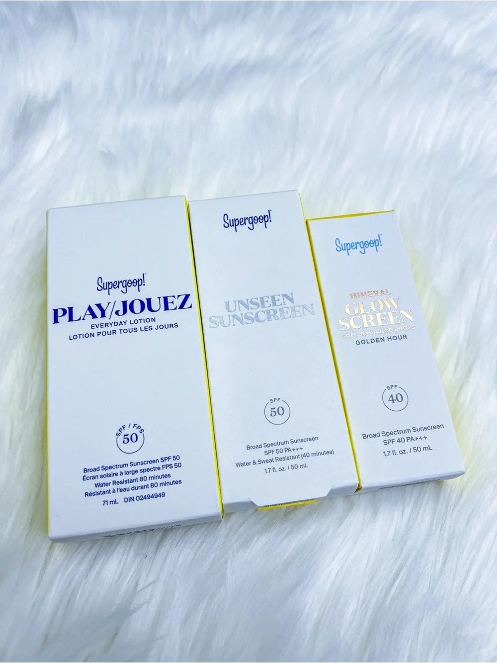 Supergoop! SPF Trio Bundle: Unseen Sunscreen + Glow Screen + Play Lotion NIB ☀️